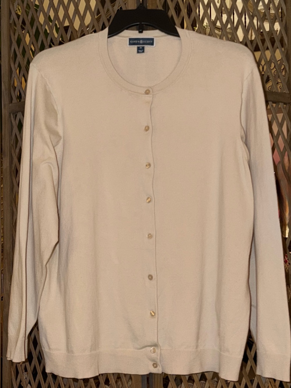Karen Scott Sand Colored mkmButton-Front Cardigan Sweater